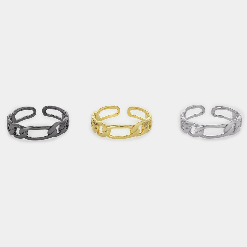 NEW 18K Gold Figaro Chain Links Adjustable Rings - Picture 3 of 3